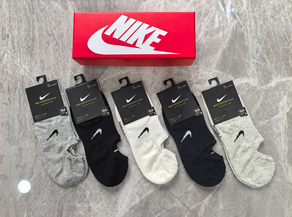 Nike Cotton Visible Branded Cuff Or Emblem Details No-Show Socks - 5-Pair Set