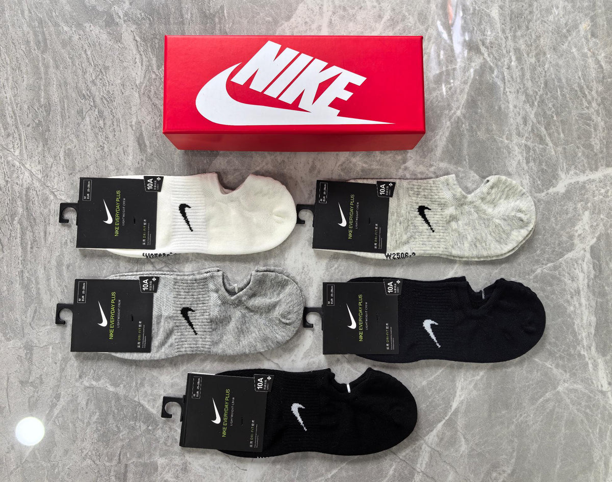 Nike Cotton Visible Branded Cuff Or Emblem Details No-Show Socks - 5-Pair Set