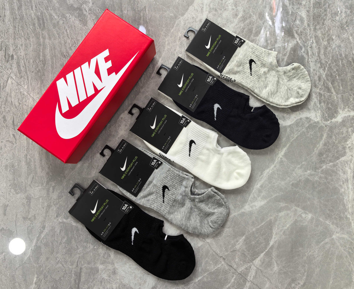 Nike Cotton Visible Branded Cuff Or Emblem Details No-Show Socks - 5-Pair Set