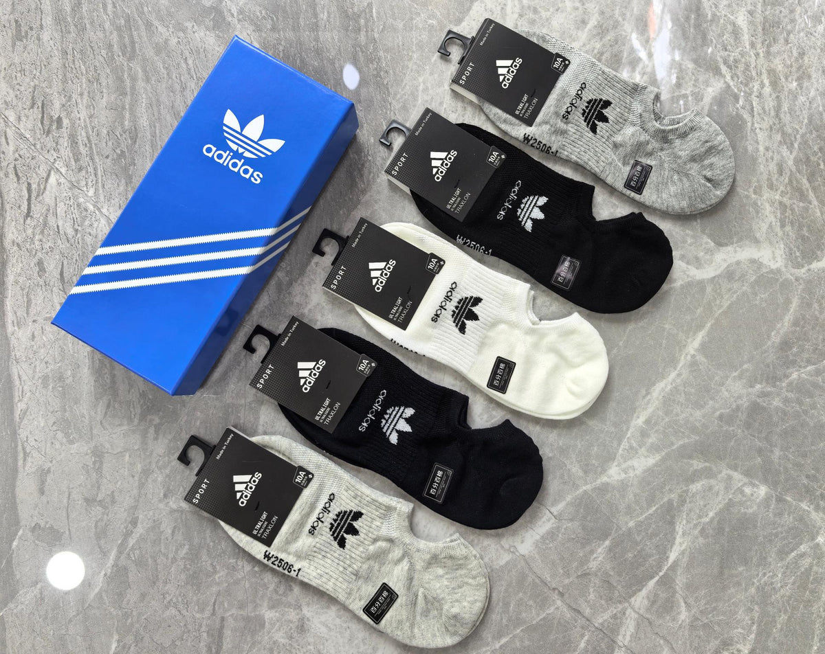 Adidas Cotton Visible Colour, Cuff And Emblem Details No-Show Socks - 5-Pair Set