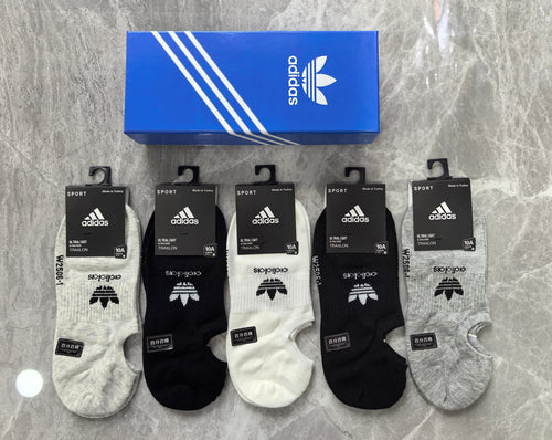 Adidas Cotton Visible Colour, Cuff And Emblem Details No-Show Socks - 5-Pair Set