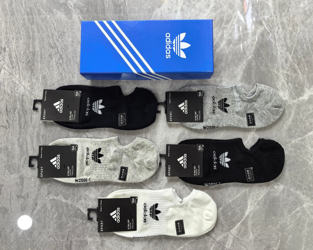 Adidas Cotton Visible Colour, Cuff And Emblem Details No-Show Socks - 5-Pair Set