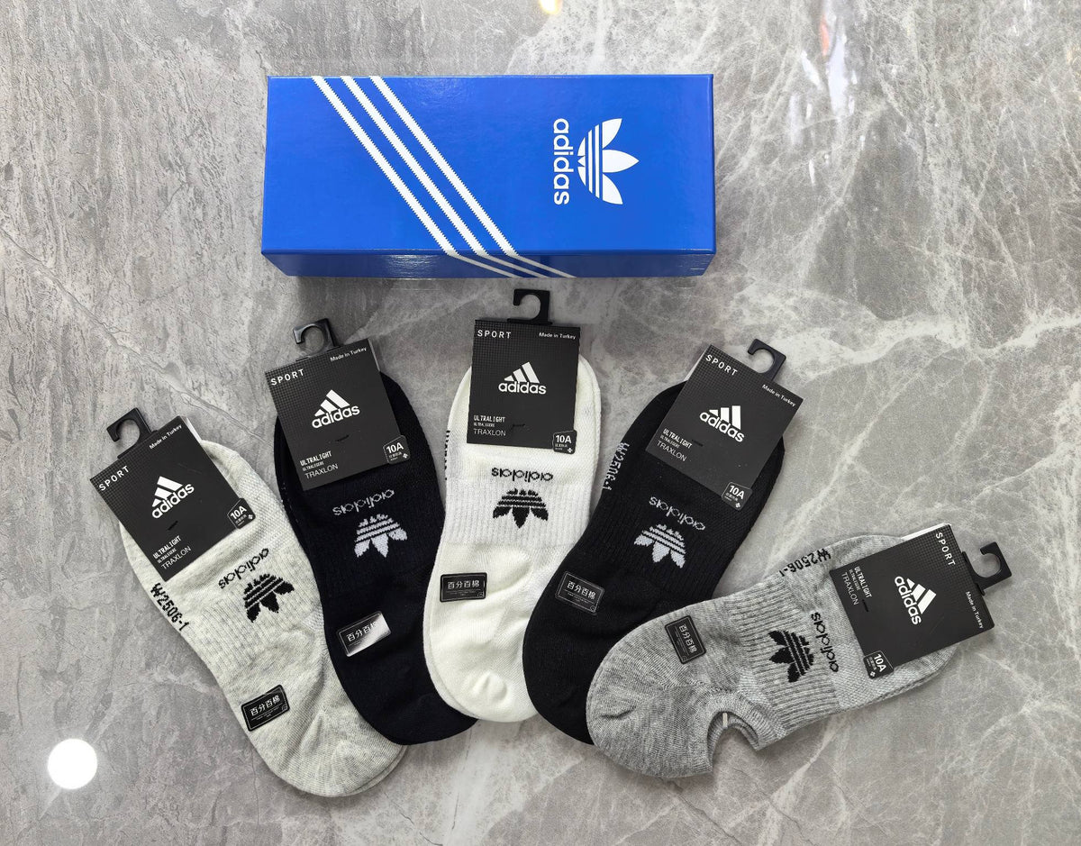 Adidas Cotton Visible Colour, Cuff And Emblem Details No-Show Socks - 5-Pair Set
