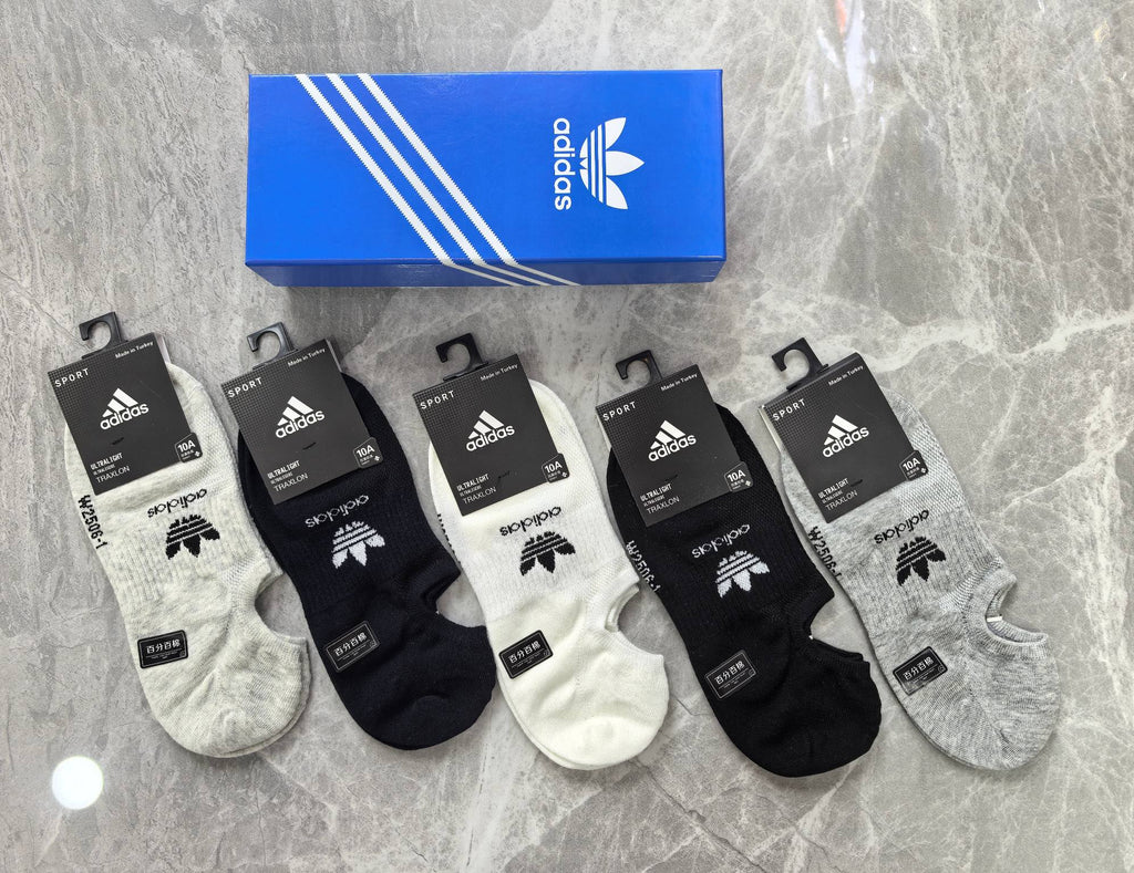 Adidas Cotton Visible Colour, Cuff And Emblem Details No-Show Socks - 5-Pair Set