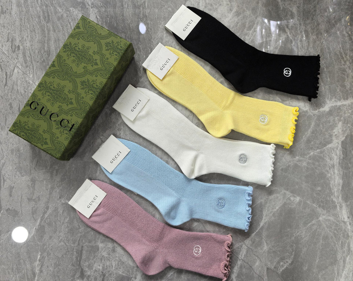 Gucci Cotton Visible Colour, Cuff And Emblem Details Crew Socks - 5-Pair Set