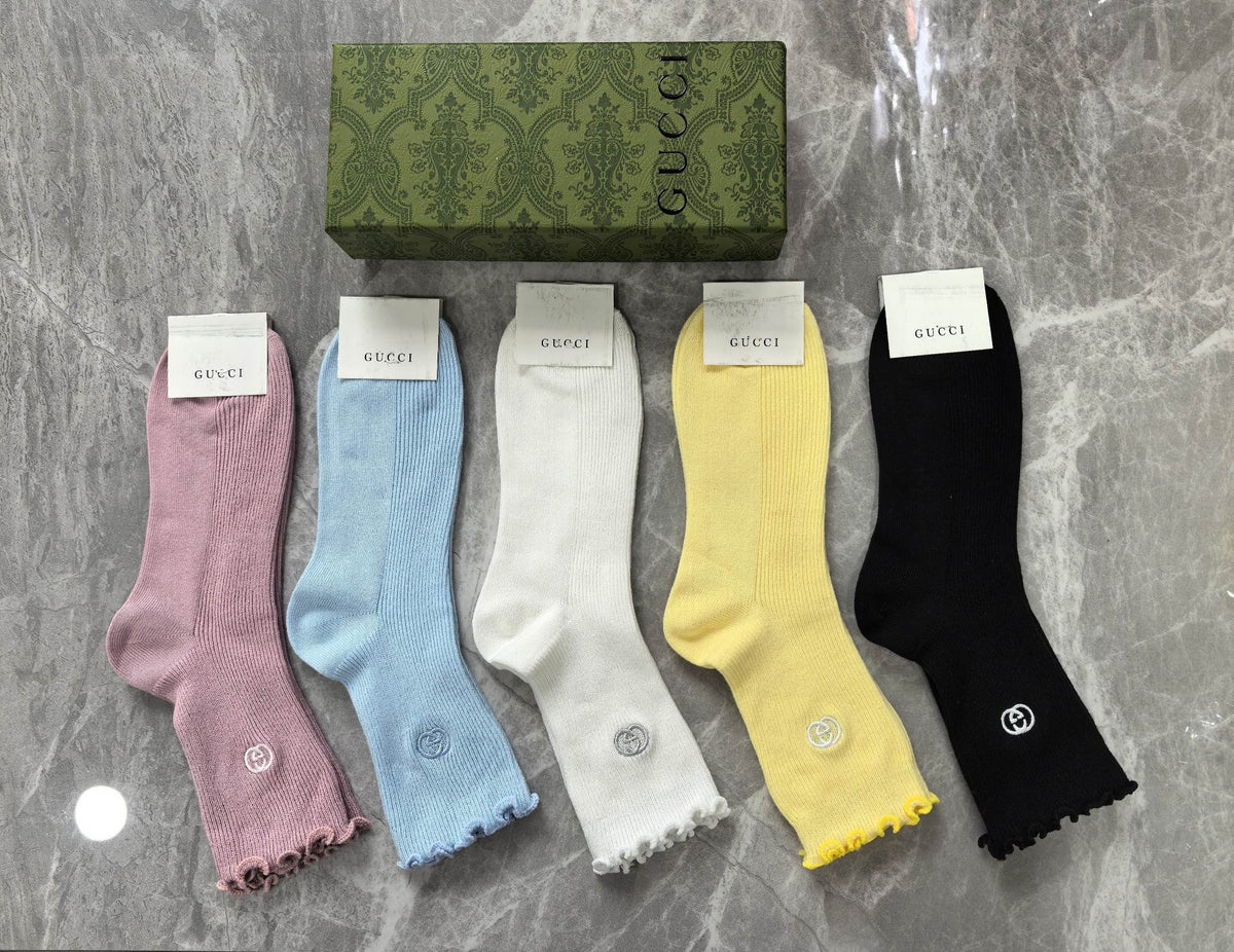 Gucci Cotton Visible Colour, Cuff And Emblem Details Crew Socks - 5-Pair Set