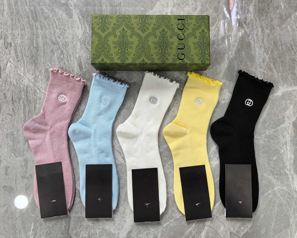 Gucci Cotton Visible Colour, Cuff And Emblem Details Crew Socks - 5-Pair Set
