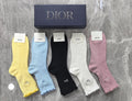 Dior Cotton Visible Colour, Cuff And Emblem Details Crew Socks - 5-Pair Set