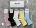 Celine Cotton Visible Colour, Cuff And Emblem Details Crew Socks - 5-Pair Set