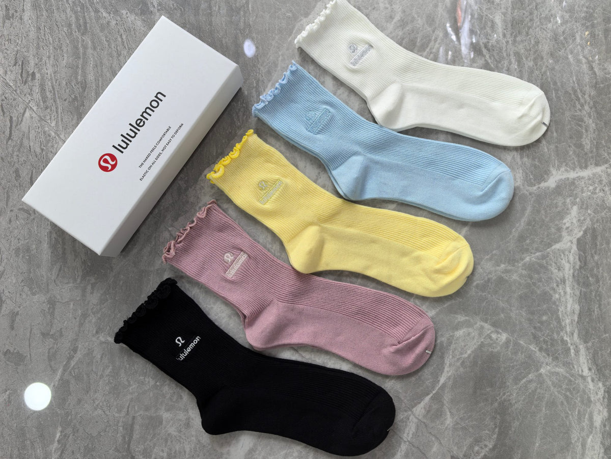 Lululemon Cotton Visible Colour, Cuff And Emblem Details Crew Socks - 5-Pair Set