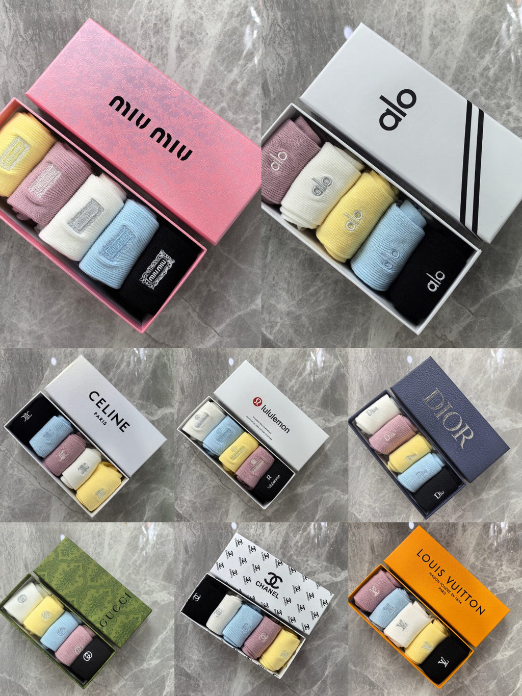 Miu Miu Cotton Visible Colour, Cuff And Emblem Details Crew Socks - 5-Pair Set