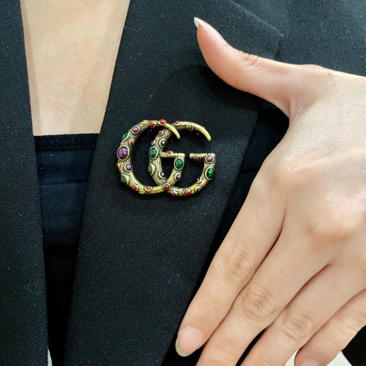 Geometric Emblem Brooch in Polished Metal-Tone – Design 006 main product view