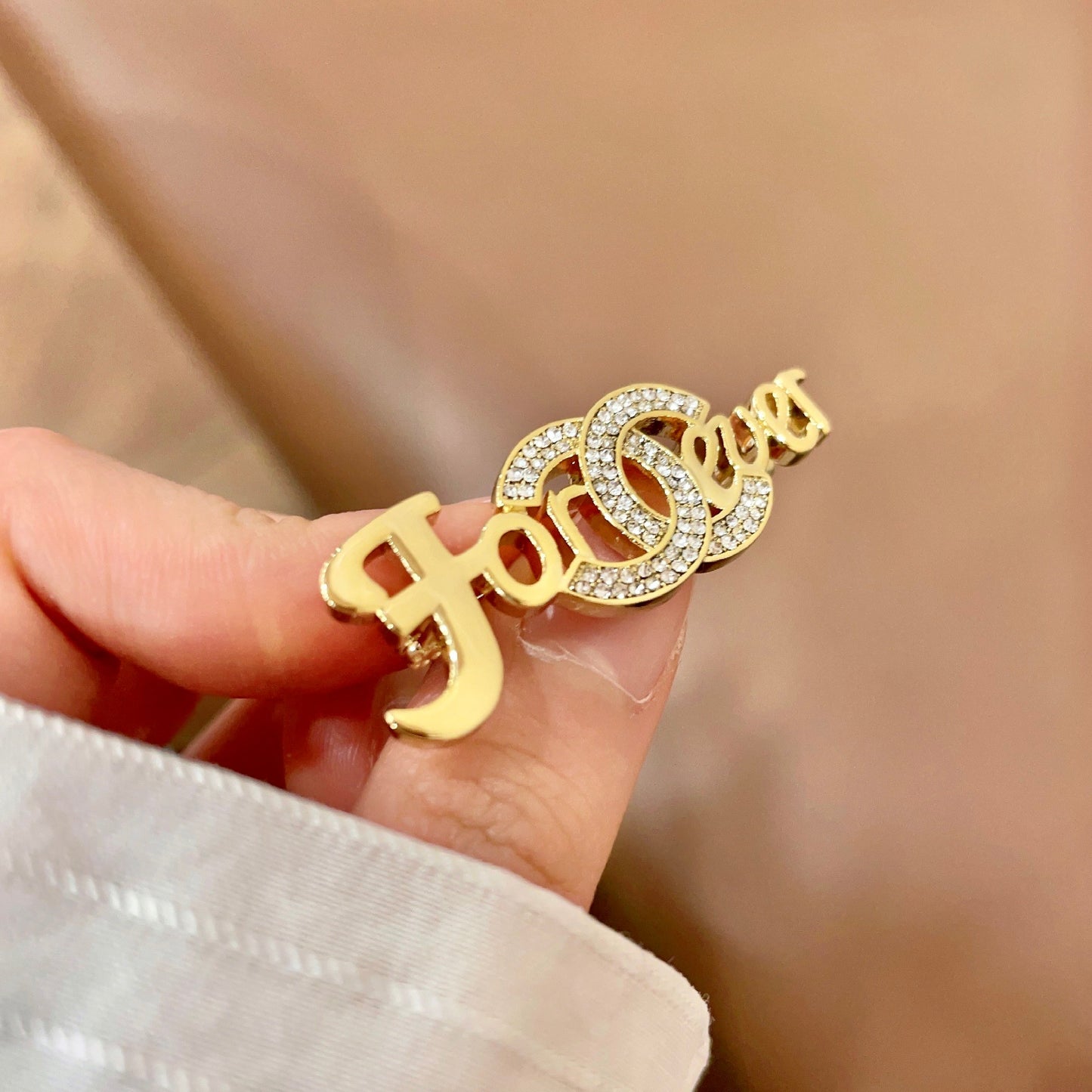 Signature Emblem Brooch in Polished Metal-Tone – Design 059 detail view