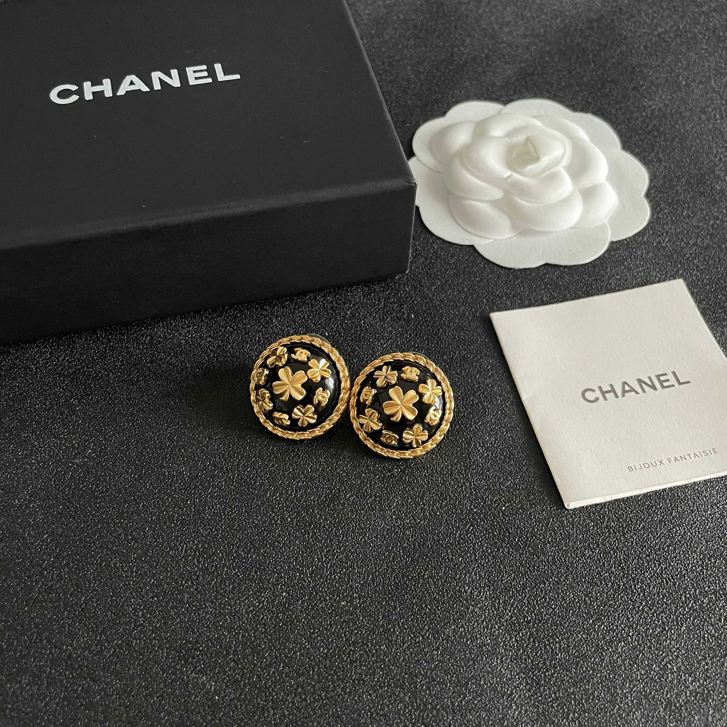 Camellia Stud Earrings in Polished Metal-Tone – Camellia Detail – Design 019 styled product view