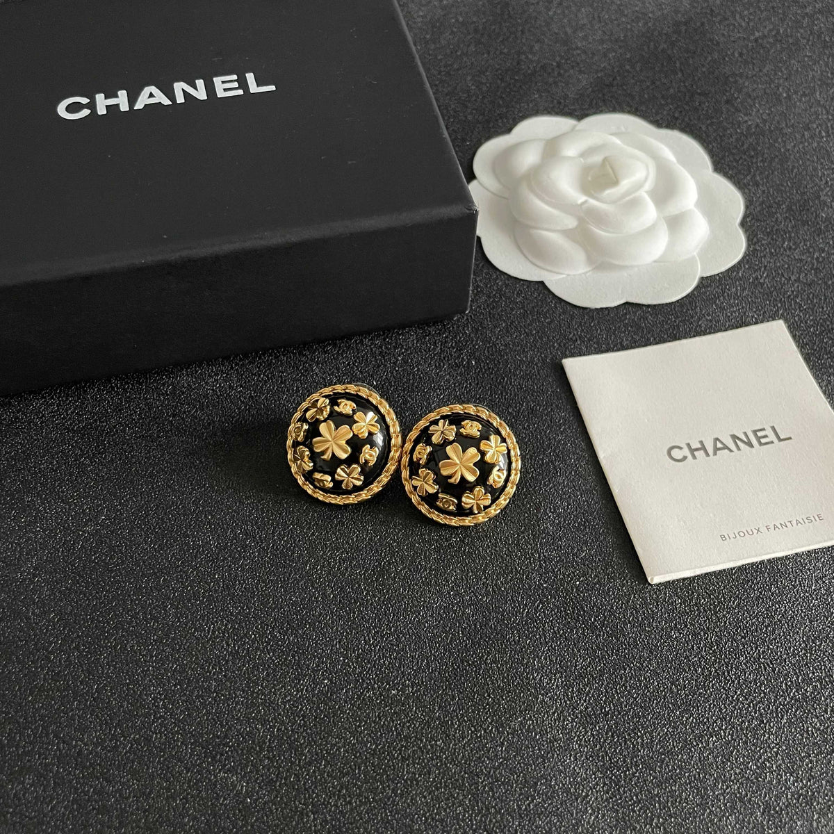 Camellia Stud Earrings in Polished Metal-Tone – Camellia Detail – Design 051 styled product view