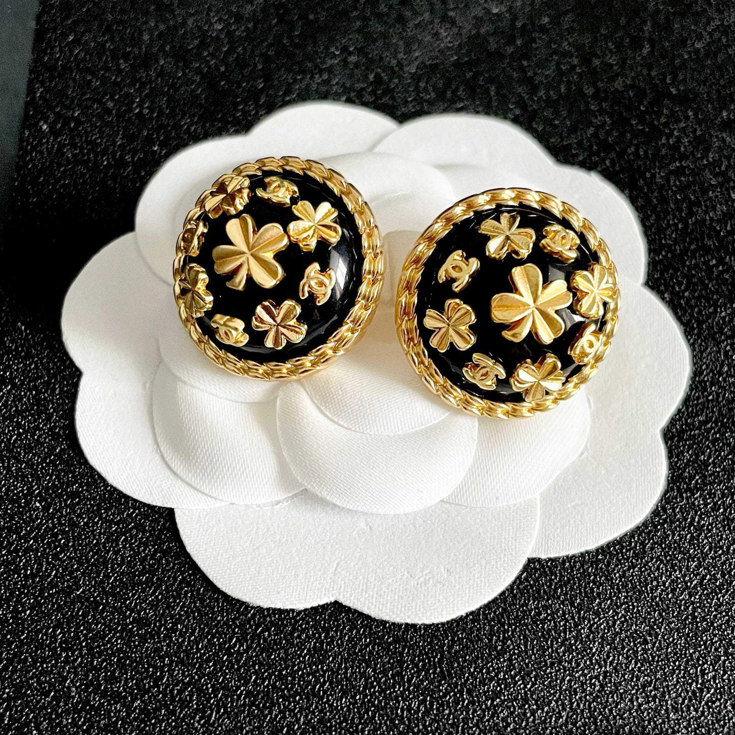 Camellia Stud Earrings in Polished Metal-Tone – Camellia Detail – Design 051 front product view