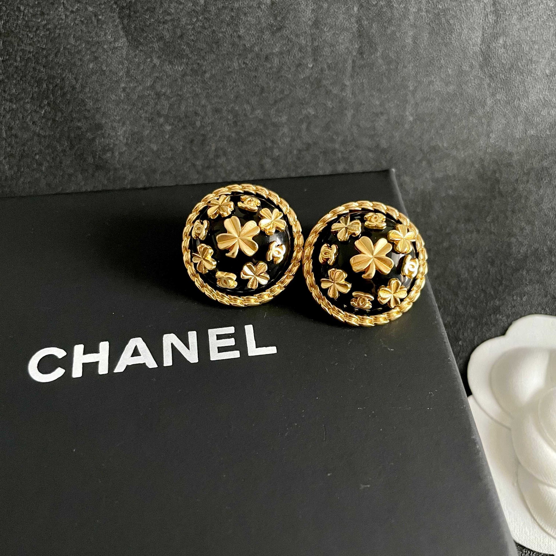Camellia Stud Earrings in Polished Metal-Tone – Camellia Detail – Design 051 detail view