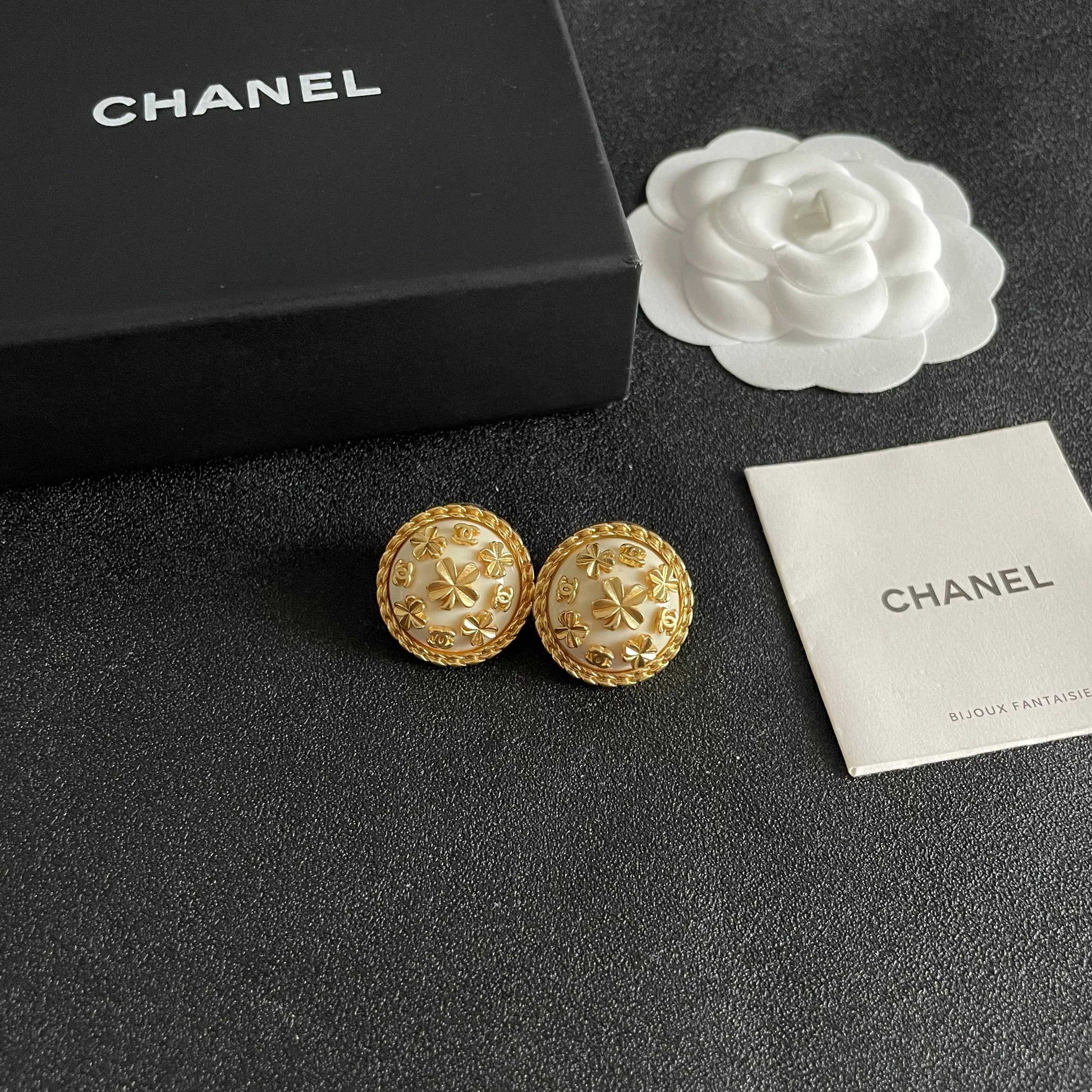 Camellia Stud Earrings in Polished Metal-Tone – Camellia Detail – Design 018 styled product view