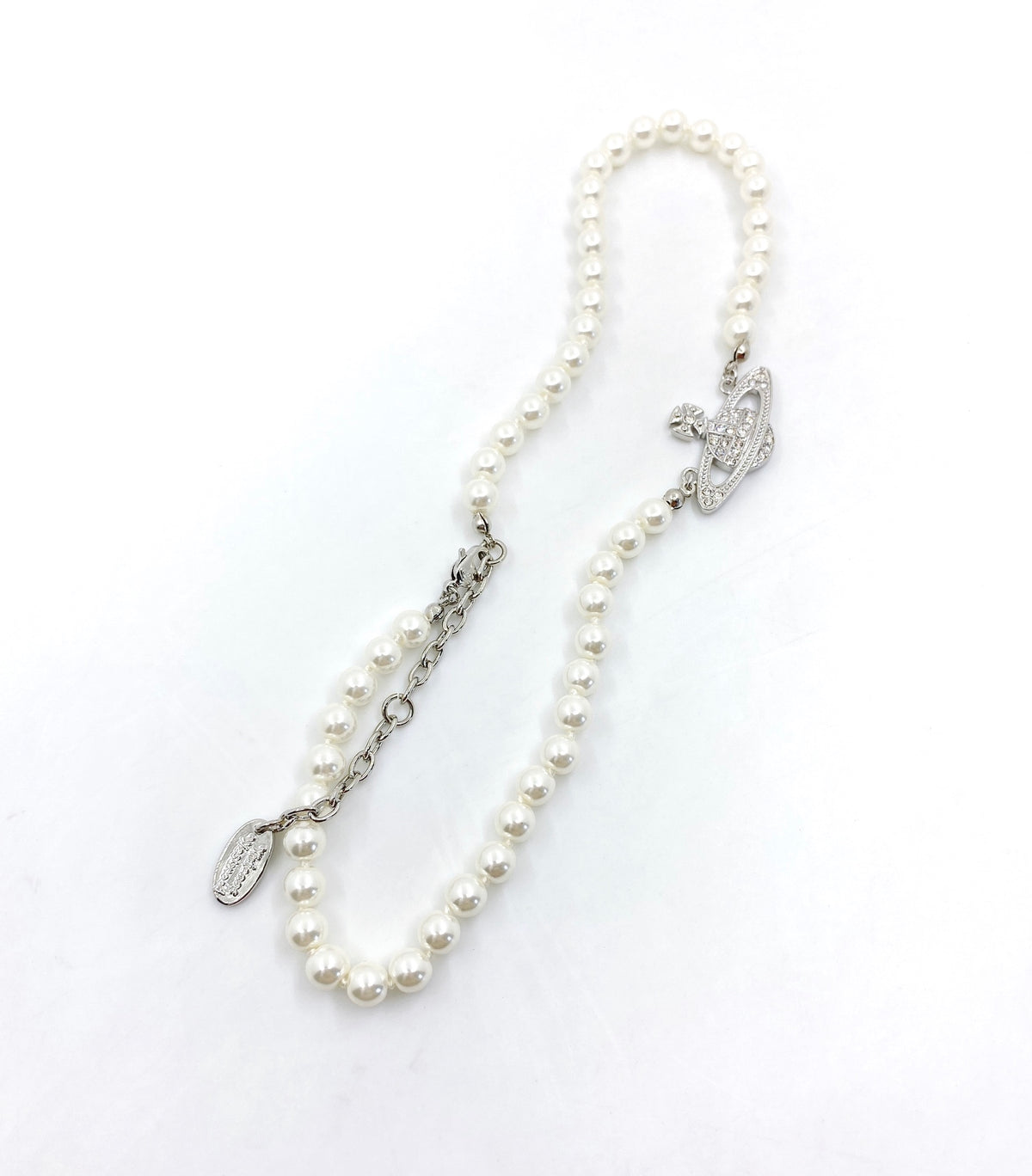 Orb Pendant Necklace in Polished Metal-Tone – Pearl Detail – Design 023 front product view