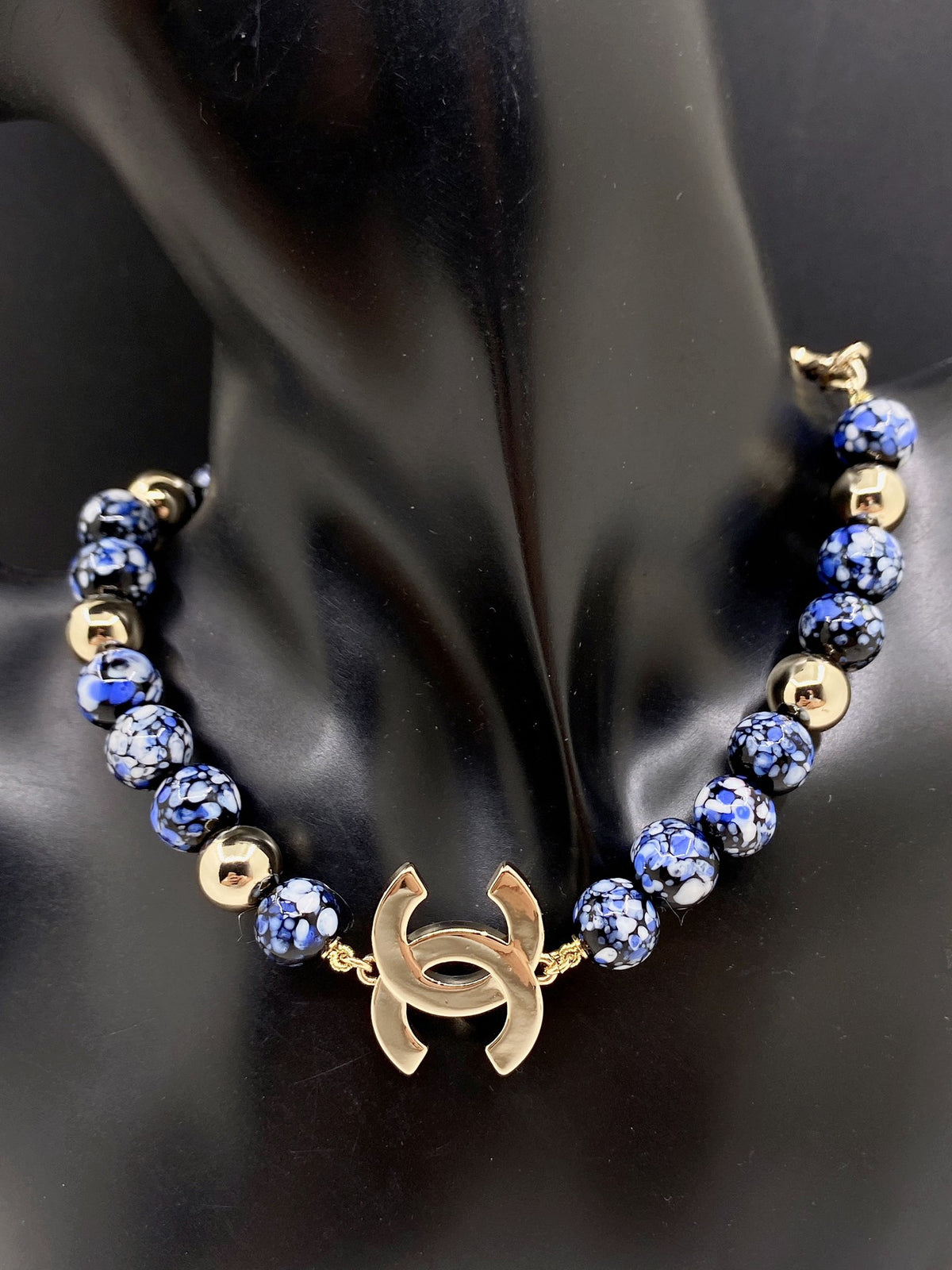 Signature Emblem Pendant Necklace in Gold-Tone – Blue Detail front product view