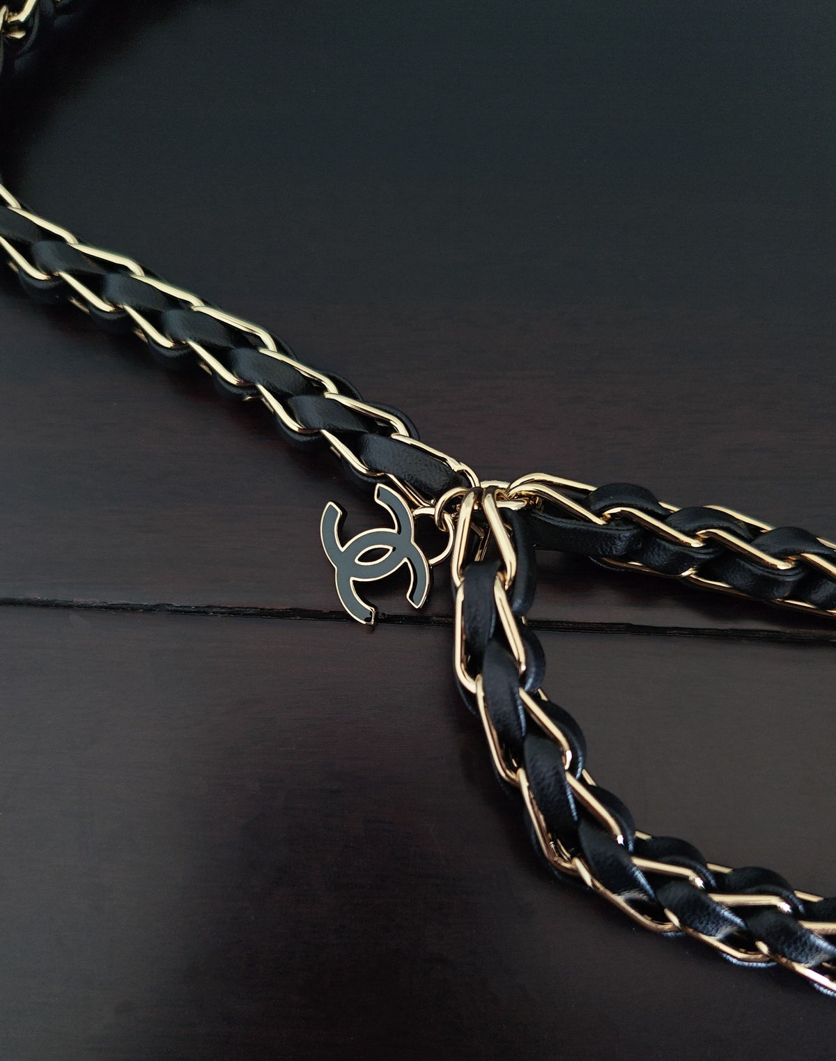 Signature Emblem Jewelry Accessory in Gold-Tone – Black Detail – Design 004 side detail