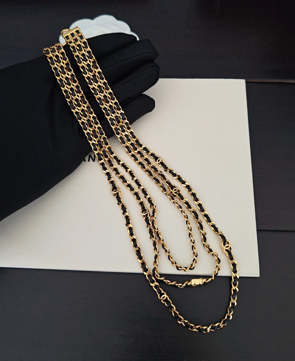 Signature Emblem Pendant Necklace in Gold-Tone – Black Detail – Design 017 main product view