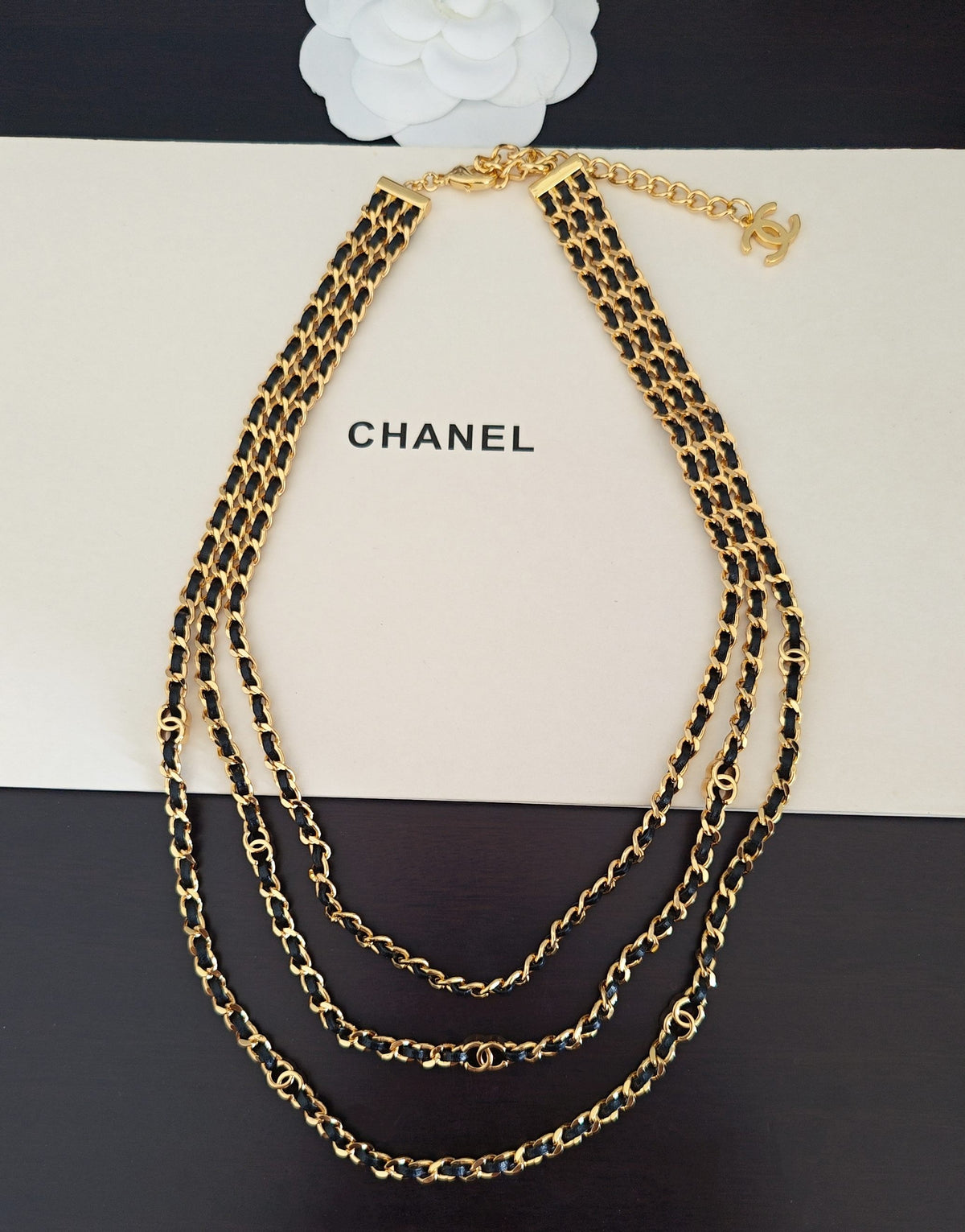 Signature Emblem Pendant Necklace in Gold-Tone – Black Detail – Design 017 detail view