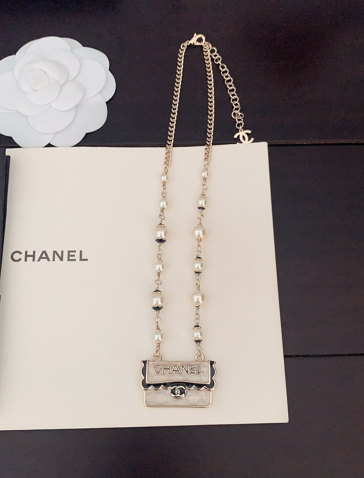 Signature Emblem Pendant Necklace in Gold-Tone – Black Detail – Design 005 detail view