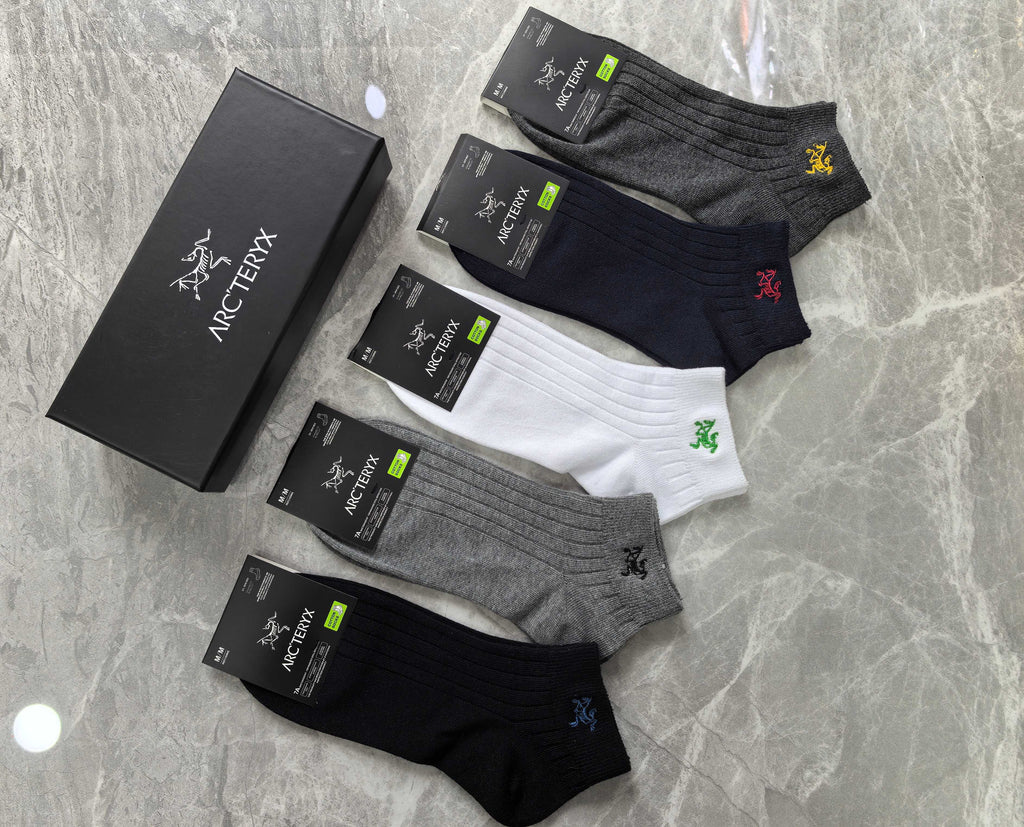 Arc'teryx Cotton Visible Colour, Cuff And Emblem Details Ankle Socks - 5-Pair Set