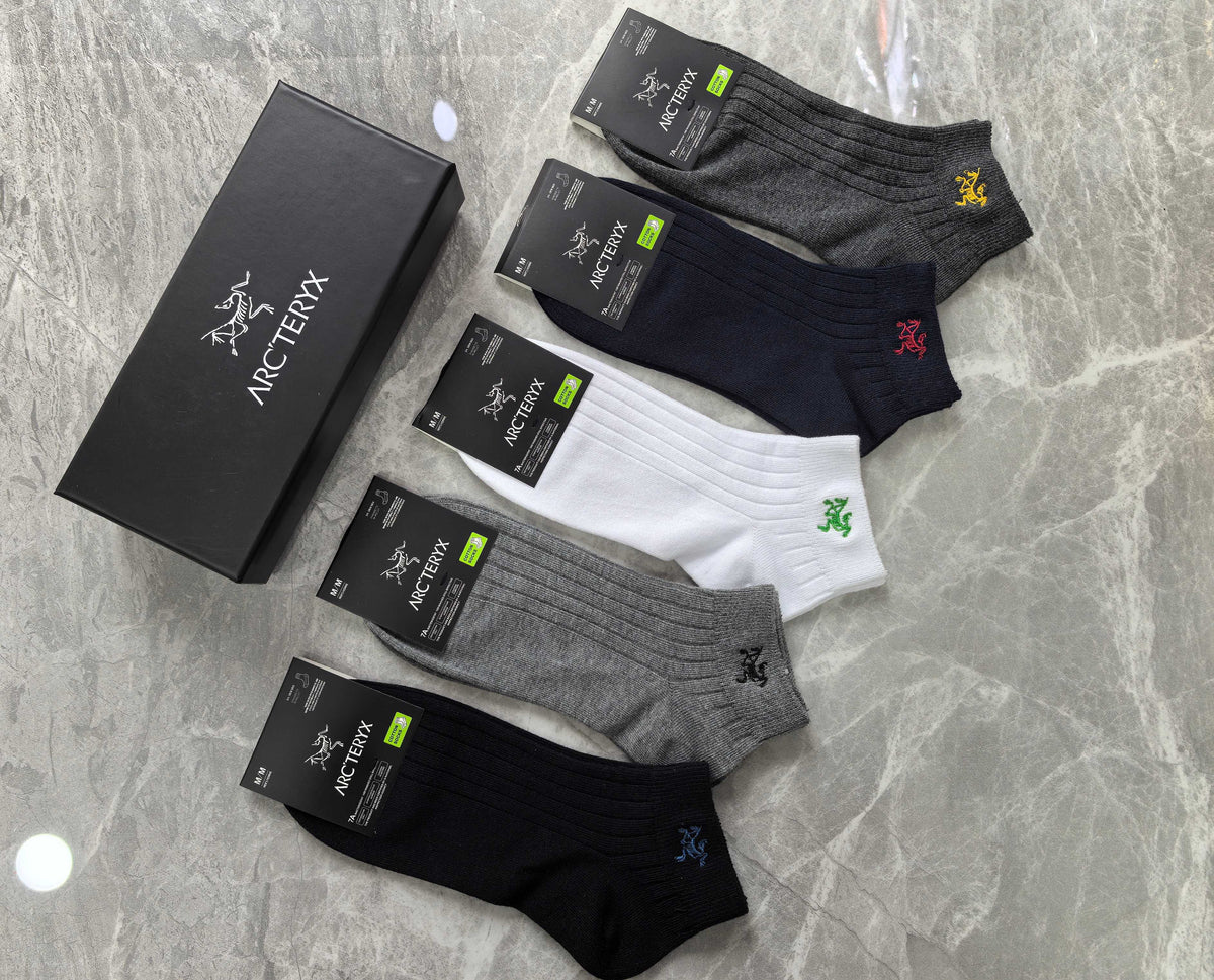 Arc'teryx Cotton Visible Colour, Cuff And Emblem Details Ankle Socks - 5-Pair Set