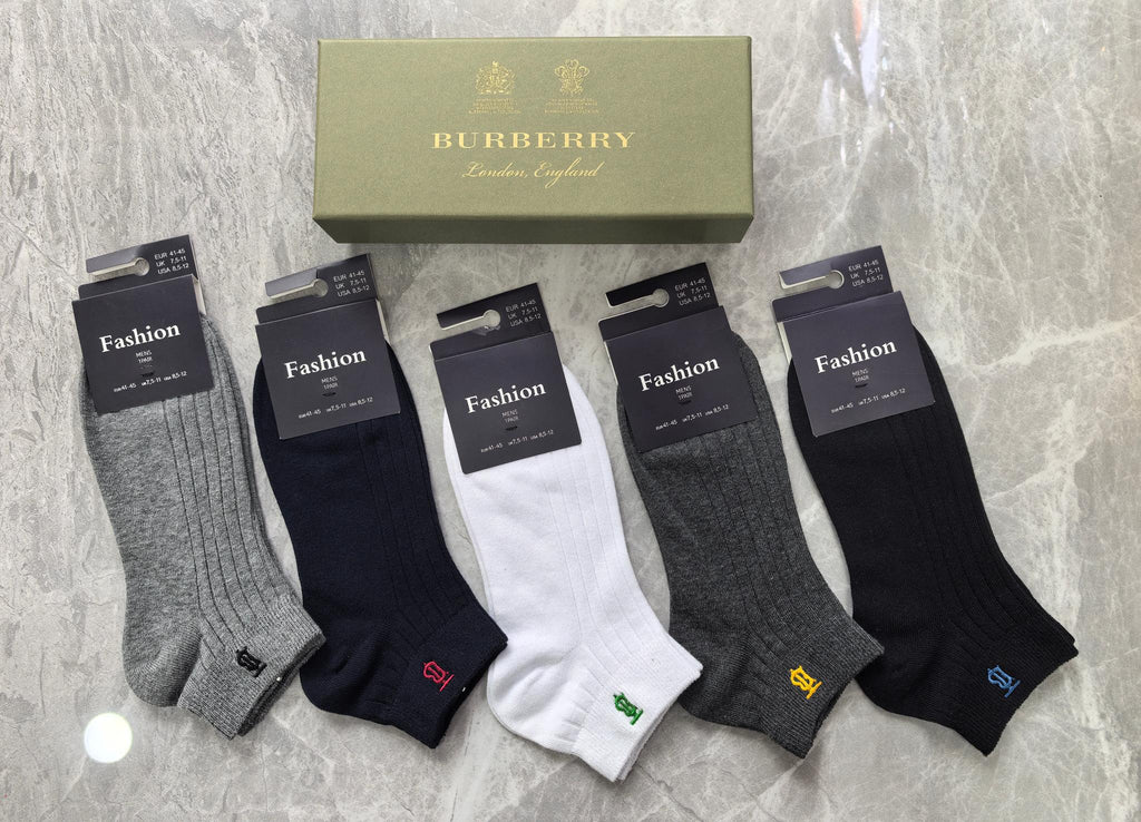 Burberry Cotton Visible Colour, Cuff And Emblem Details Ankle Socks - 5-Pair Set