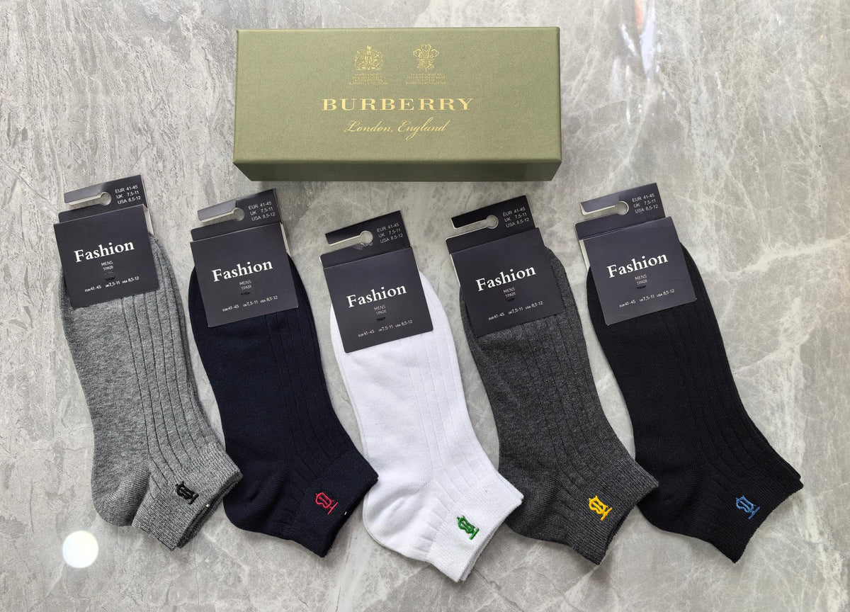 Burberry Cotton Visible Colour, Cuff And Emblem Details Ankle Socks - 5-Pair Set