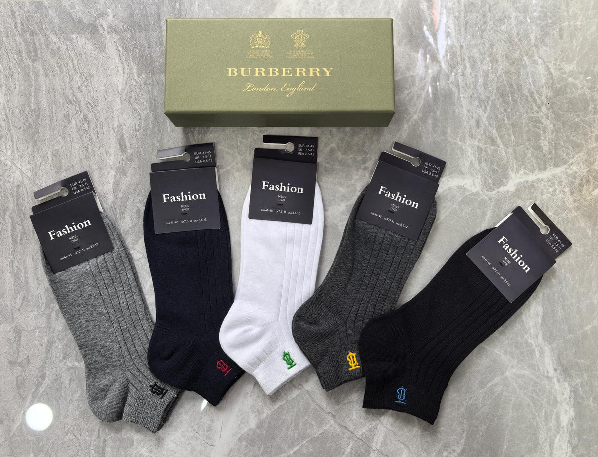 Burberry Cotton Visible Colour, Cuff And Emblem Details Ankle Socks - 5-Pair Set