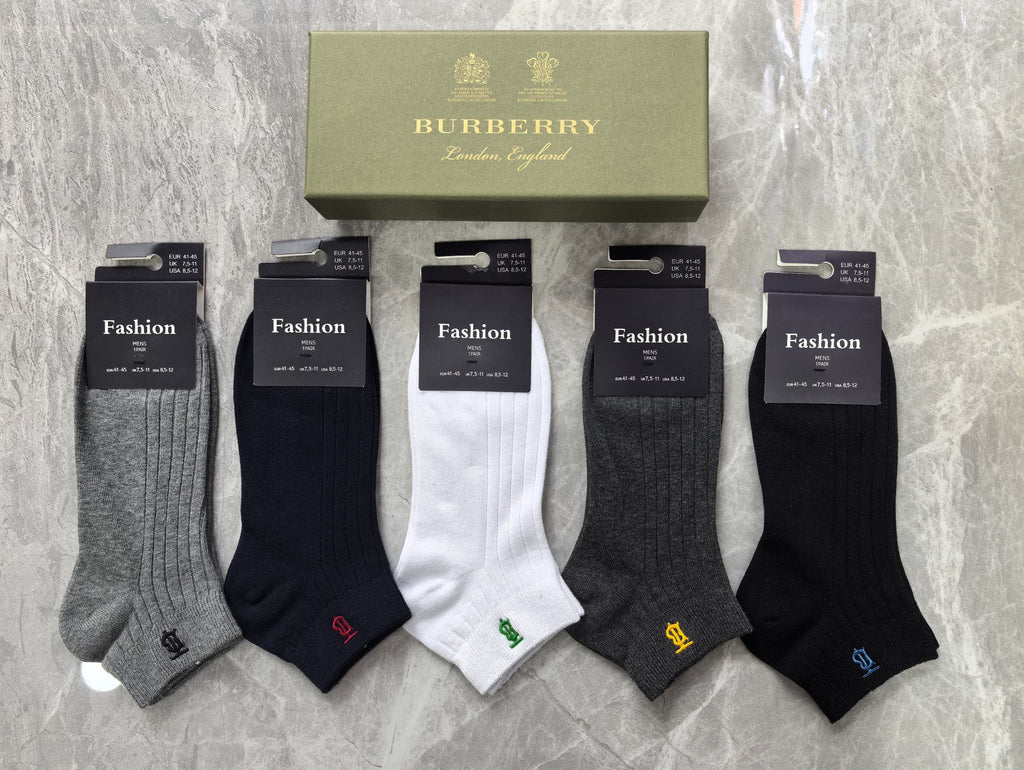 Burberry Cotton Visible Branded Cuff Or Emblem Details No-Show Socks - 5-Pair Set