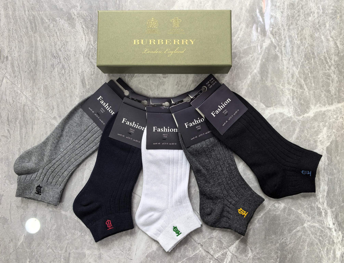 Burberry Cotton Visible Colour, Cuff And Emblem Details Ankle Socks - 5-Pair Set