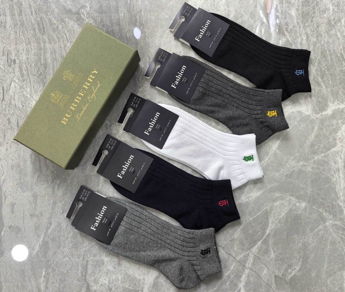 Burberry Cotton Visible Colour, Cuff And Emblem Details Ankle Socks - 5-Pair Set