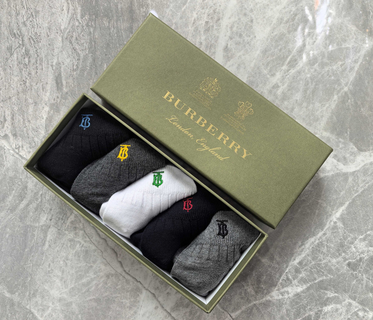 Burberry Cotton Visible Branded Cuff Or Emblem Details No-Show Socks - 5-Pair Set