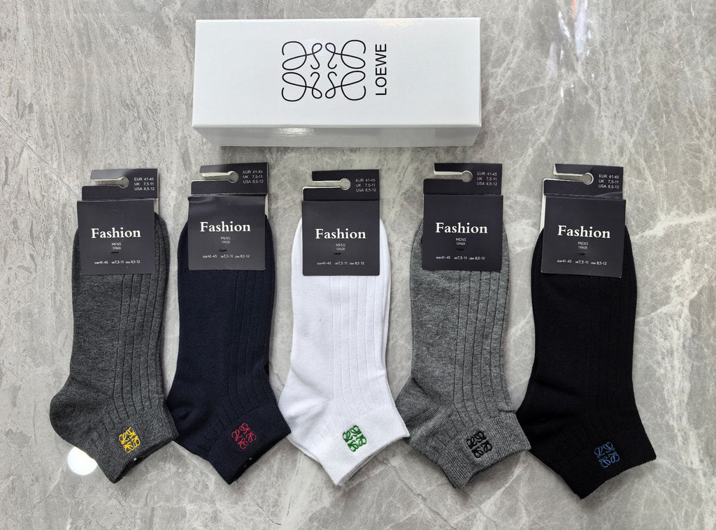 Loewe Cotton Visible Branded Cuff Or Emblem Details No-Show Socks - 5-Pair Set