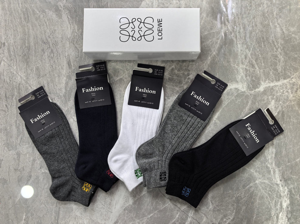 Loewe Cotton Visible Branded Cuff Or Emblem Details No-Show Socks - 5-Pair Set