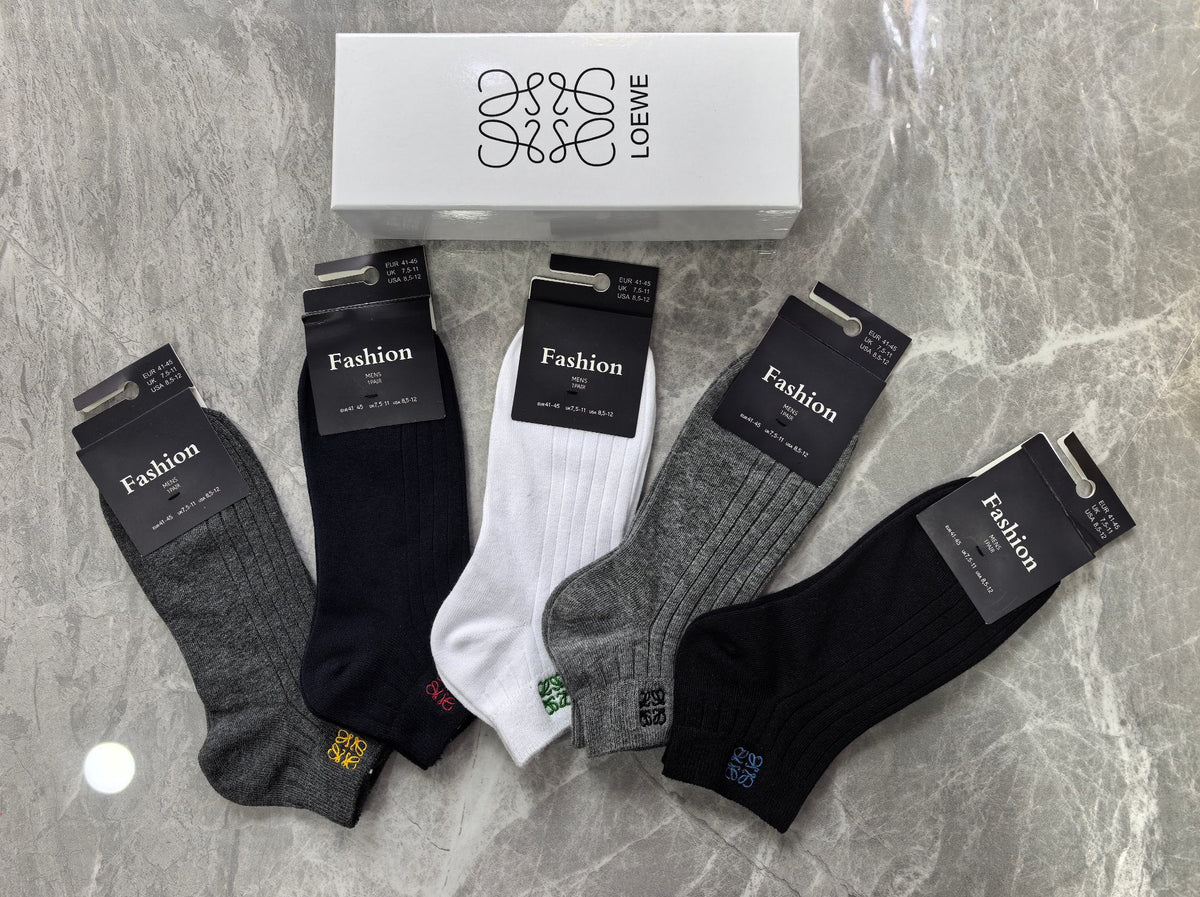 Loewe Cotton Visible Colour, Cuff And Emblem Details Ankle Socks - 5-Pair Set