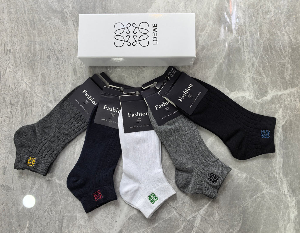 Loewe Cotton Visible Colour, Cuff And Emblem Details Ankle Socks - 5-Pair Set