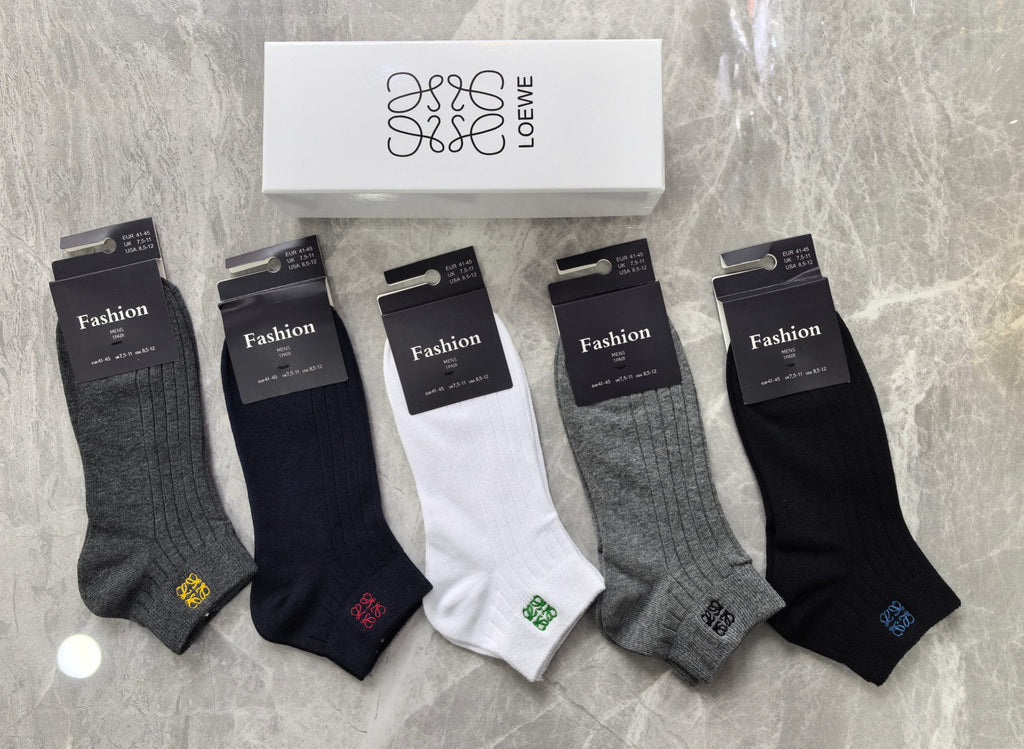 Loewe Cotton Visible Colour, Cuff And Emblem Details Ankle Socks - 5-Pair Set
