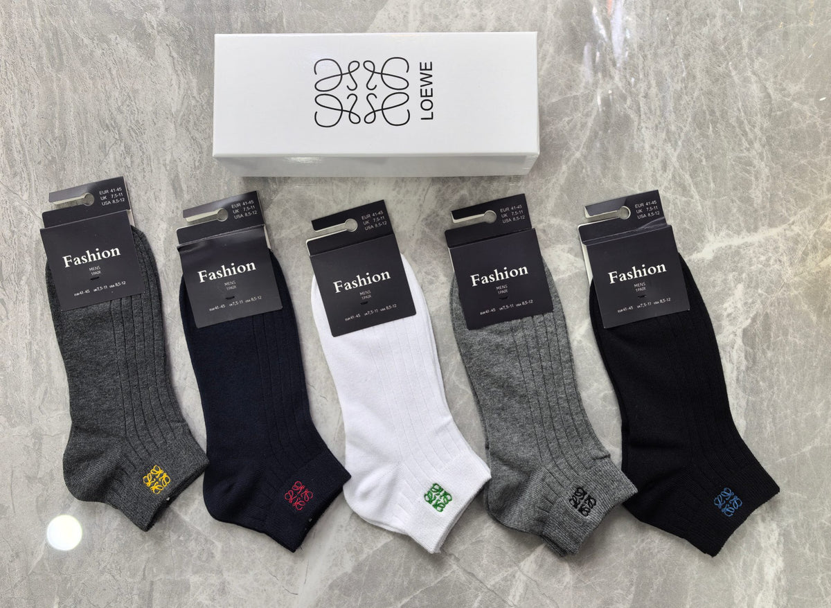 Loewe Cotton Visible Colour, Cuff And Emblem Details Ankle Socks - 5-Pair Set