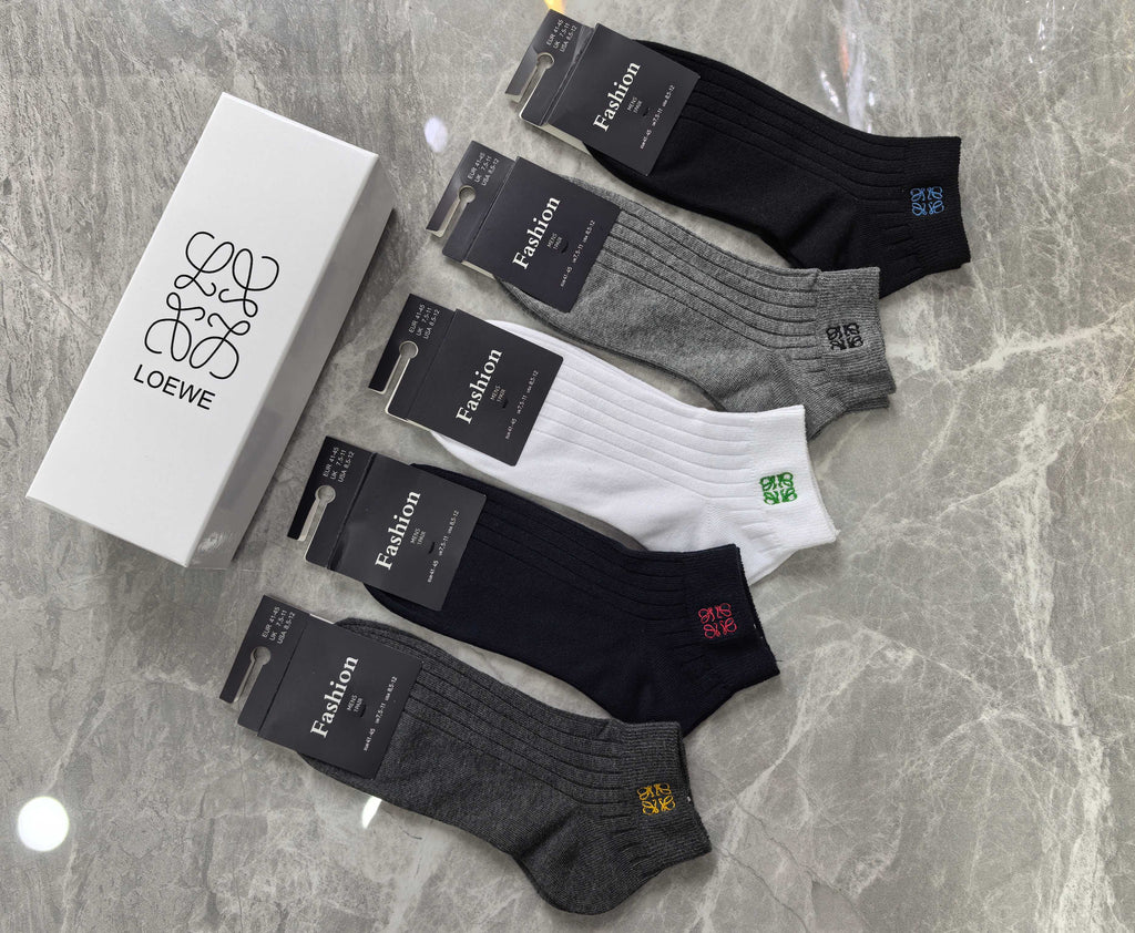 Loewe Cotton Visible Colour, Cuff And Emblem Details Ankle Socks - 5-Pair Set