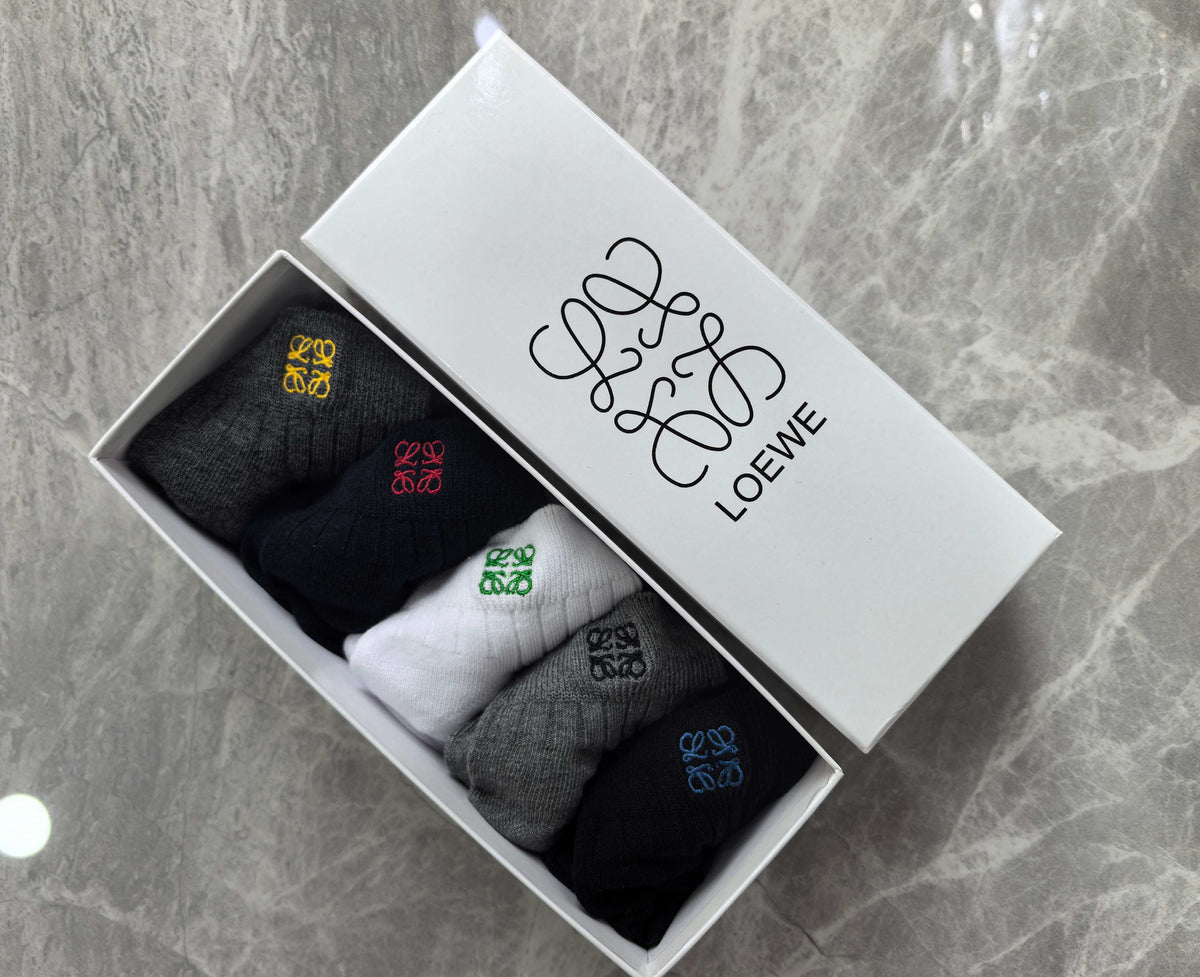 Loewe Cotton Visible Colour, Cuff And Emblem Details Ankle Socks - 5-Pair Set