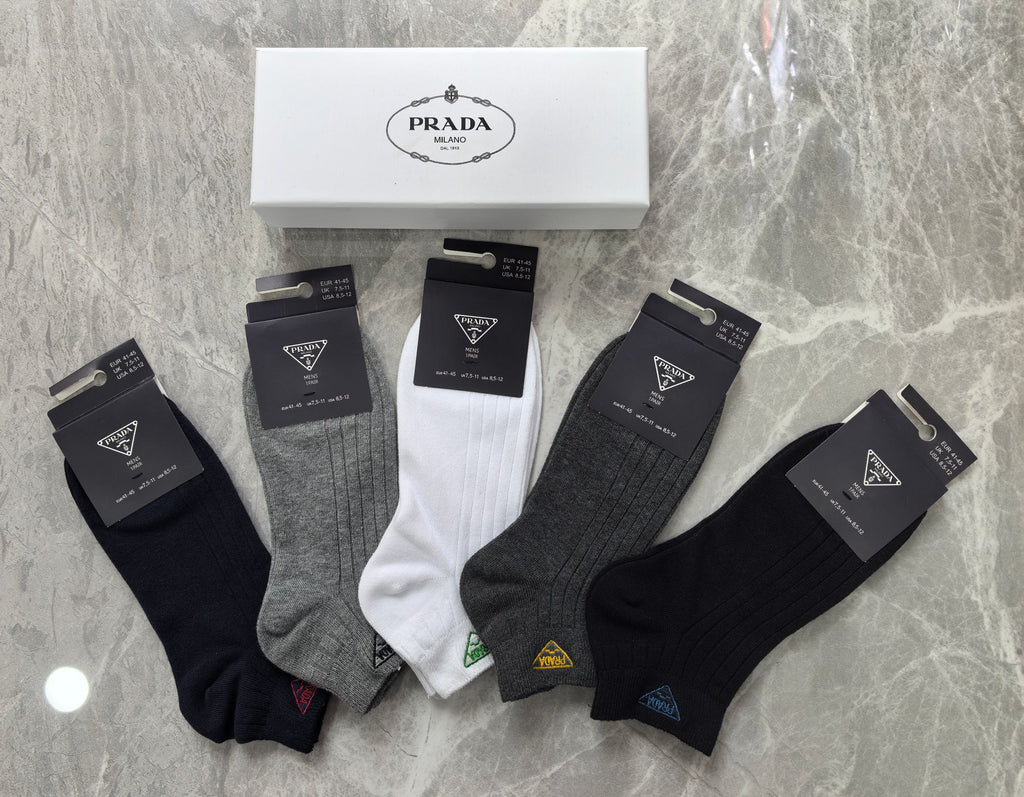 Prada Cotton Visible Colour, Cuff And Emblem Details Ankle Socks - 5-Pair Set