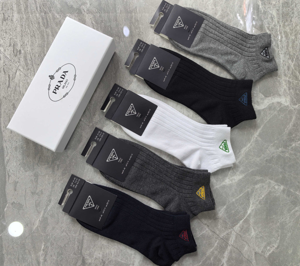 Prada Cotton Visible Colour, Cuff And Emblem Details Ankle Socks - 5-Pair Set