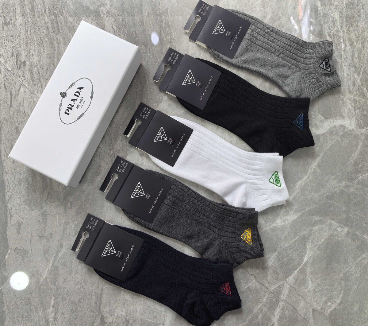 Prada Cotton Visible Colour, Cuff And Emblem Details Ankle Socks - 5-Pair Set