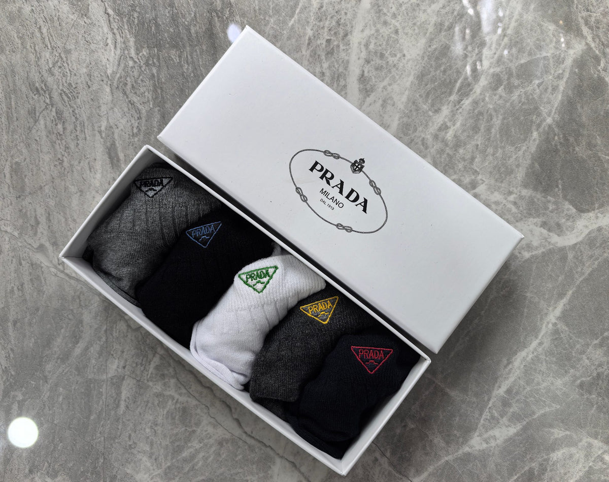Prada Cotton Visible Colour, Cuff And Emblem Details Ankle Socks - 5-Pair Set