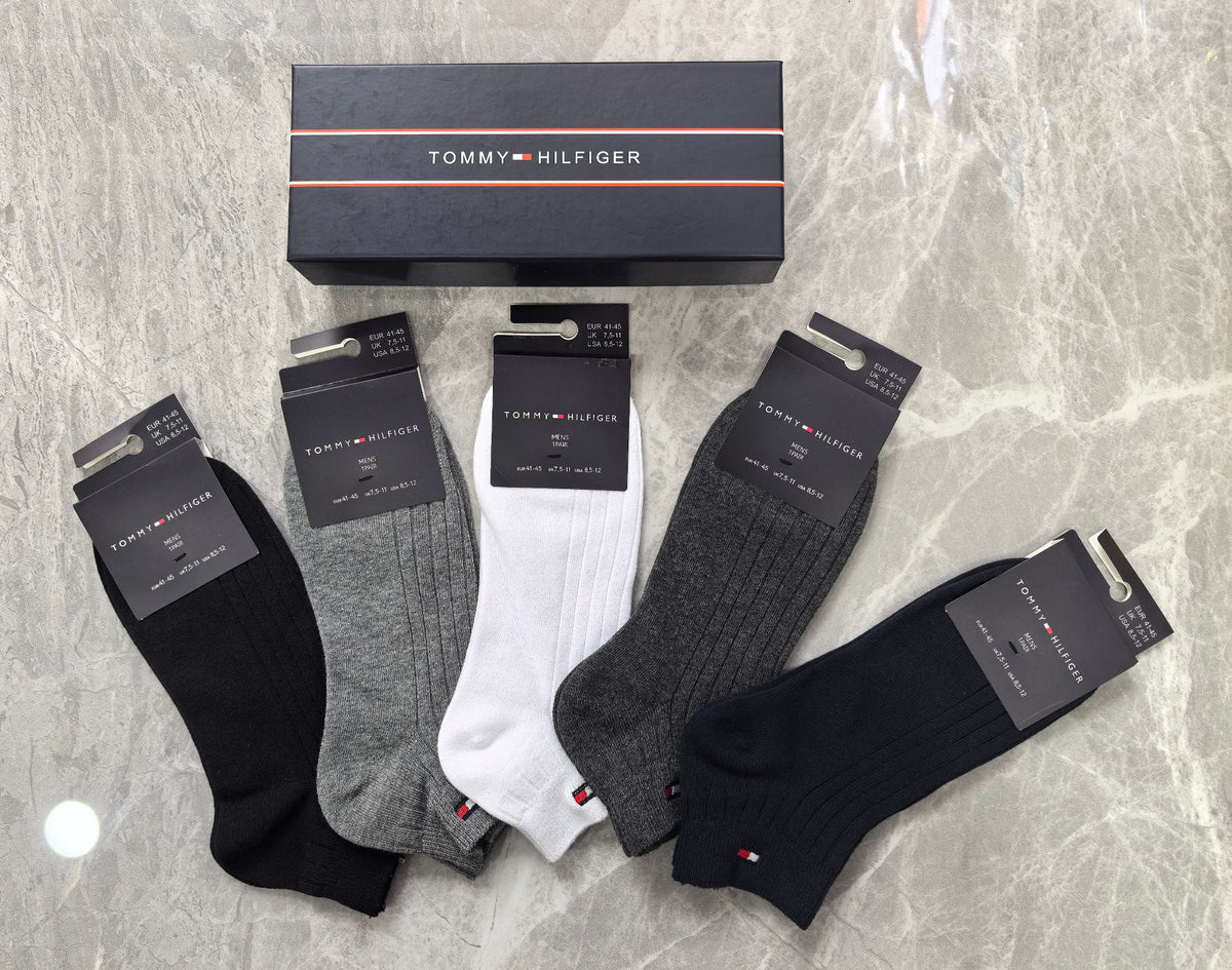 Tommy Hilfiger Cotton Visible Colour, Cuff And Emblem Details Ankle Socks - 5-Pair Set